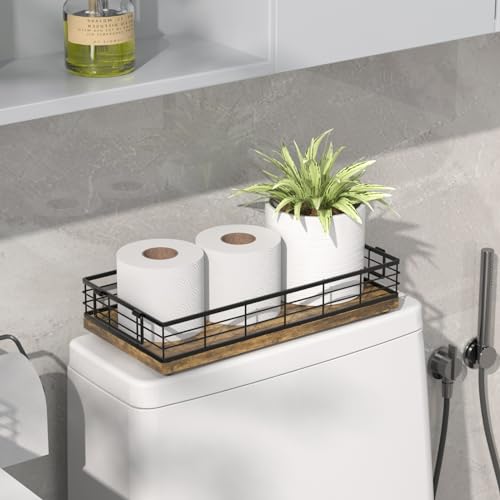 Toilet Paper Basket, 13 Inch bathroom Toilet Tank Basket with Handles Rusty | Bathroom Basket, Back of Toilet Basket, Toilet Tank Tray, Toilet Organizer for Toilet Paper Storage, Toiletries & Essentials - color: Rusty