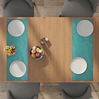 Encasa XO Table Runner 4 to 6 Seater, Soft Chenille 13"x72" | Turq, Woven Rib Texture | Machine Washable | Colorfast & Shrink Resistant | Durable Polyester Yarns - color: Turq, size: 13x72 in