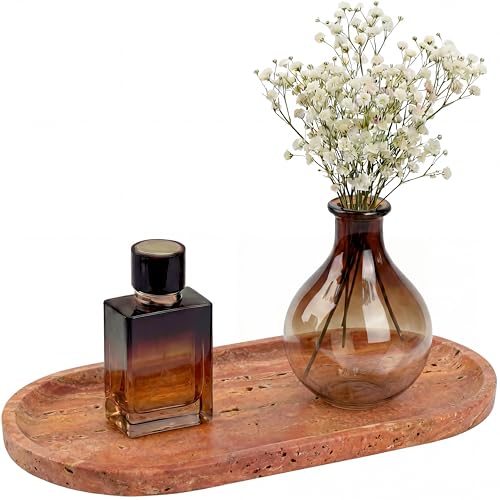 YKAJO Rosso Levanto Red Oval Marble Tray, 11.8x5.9 Perfume Organizer Dish | Honed natural stone; holds jewelry, rings, keys, candles, trinkets; for dresser, nightstand, bath counter - color: Rosso Levanto Red, size: 11.8" x 5.9" x 0.6"