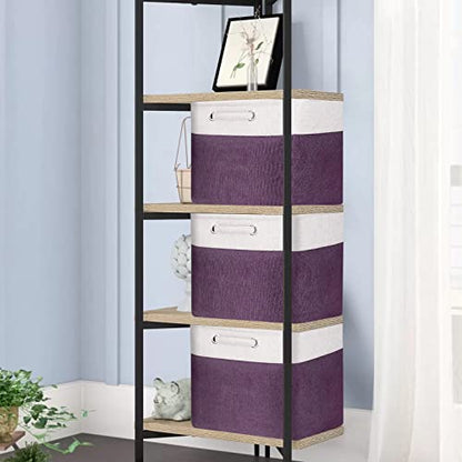 13 Inch Cube Storage Bins Purple - 3-Pack Purple Storage Cubes with Handles, 13x13x13 Fabric Storage Bins, Foldable Dark Purple Storage Baskets for Shelves, Cloth Organizer Cube Bins