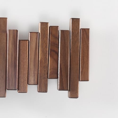 Coat Rack Wall Mount Piano Flip Down Wall Hook Rack 5 Hooks Walnut | Natural Wood Handmade Unique Hanger for Coats Bag Hat Umbrella key Wall Art In the foyer living room bedroom bathroom office - color: Walnut