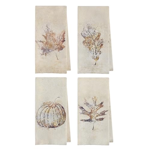 Vintage Fall Dish Towels Set - Retro Fall Pumpkin Maple Leaf Waffle Weave Kitchen Towels, Fall Hand Tea Towels for Kitchen Bathroom (16×24 Inches Set of 4) - color: Fall-7