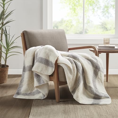 Woolrich Sherpa Whipstitch Throw Blanket 50x60 Plaid Soft Couch | Lightweight comfort for layering, Sofa ready accent for lodge rooms, Fringe edge adds texture, Easy care, OEKO-TEX certified - color: Natural