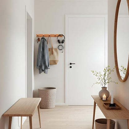 Natural Teak Wall-Mounted Coat Rack (Set of 2, 16'' Hole to Hole) - Farmhouse Entryway Hooks with 5 Wooden Hooks Each, Rustic for Bathroom, Mudroom 2P - color: Teak wood 1-2P