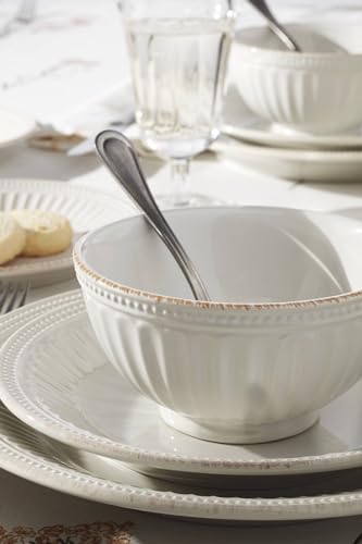 Lenox French Perle Groove White Stoneware Dinnerware Set with Dinner Bowls | dishwasher safe, microwave safe | plates and bowls sets for kitchen and dining | 11 inch plate, dish set - style: 12-Piece Dinnerware Set (Bowls)