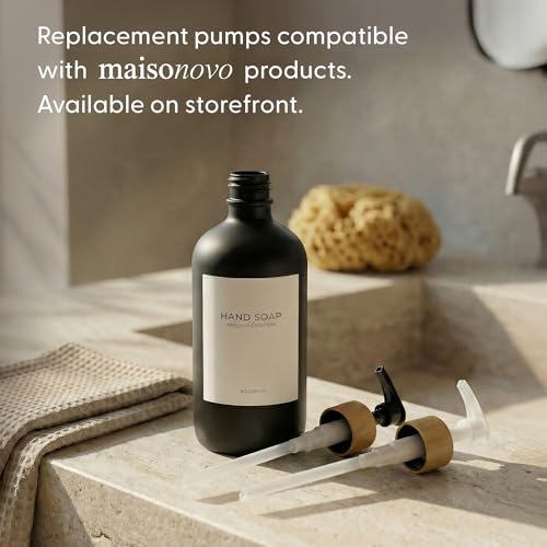 MaisoNovo Glass Dish Soap Dispenser for Kitchen Set of 2-16.9oz Dish and Hand Soap Dispenser Set for Kitchen - Black Glass Bottles x 2 with Black Bamboo Pumps & Tray - color: Black Bottles/Black Bamboo Pumps