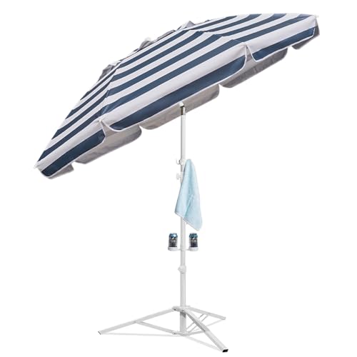 AMMSUN Shade Umbrella, Premium Portable Umbrella with Stand, 6.5ft Lightweight Free Standing Canopy for Sporting Games, Adjustable Instant Sun Protection and Easy to Carry, Stripe Blue - color: Stripe Blue