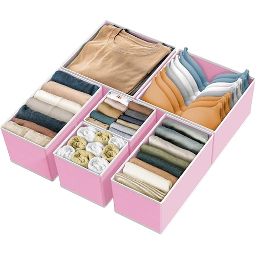 Simple Houseware Underwear Drawer Organizer, Set of 6, Pink | for Lingerie/Undergarment/Bra/Panty/Sock/Onesie - color: Pink, size: Set of 6 - 2L / 2M / 2S