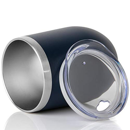 COMOOO 12oz Stainless Steel Wine Tumbler with Lid and Straw Double Wall Vacuum Insulated Wine Tumbler Cup Stemless for Hot and Cold Drinks, Coffee, Wine, Cocktails Navy, 8 Pack - color: Navy