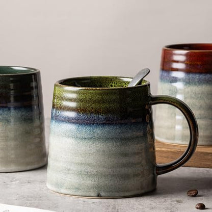 15.5oz Large Heavyweight Ceramic Mug, Reactive (Light Green) | 15.5oz Medium-Large, Heavy Weighted Stoneware, Reactive Transmutation Glaze, Microwave & Dishwasher Safe, Gift Box - color: Light Green