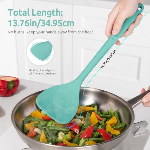 U-Taste 600ºF High Heat 16in Silicone Kitchen Tong and 600ºF Heat Resistant 13.76" Long, 3.63" Wide Wok Spatula for Kitchen Stir Fry (Aqua Sky)
