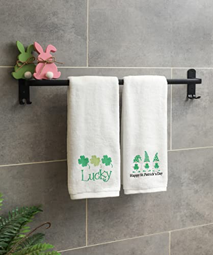St. Patrick's Day Hand Towels 100% Cotton Embroidered Green Gnome Shamrock Decorative Bathroom Kitchen Dish Towels Set Gift Set of 2 14x29 inch - color: St.gnome