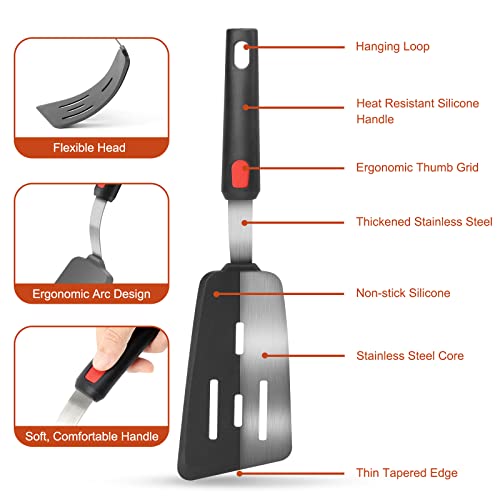 Hotec Silicone Spatula Turner and Stainless Steel Tongs for Cooking