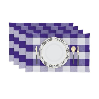 Purple & White 2 Side Cotton Buffalo Check Placemats Set of 4 Heat Resistant Dining Table Place Mats for Kitchen Table 12 x 18 inches - color: Plaids Purple & White, size: Rectangular Placemats 12" x 18"
