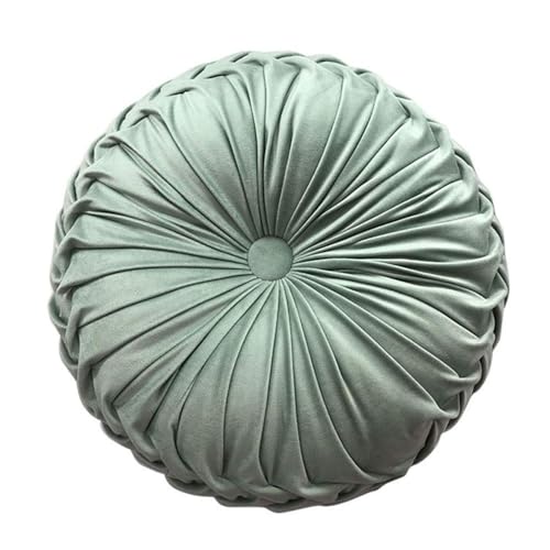 Teieas Round Throw Pillow Velvet Pleated Round Pillow Cushion Home Decor | Boho pumpkin bed pillows,for bedroom,couch,chair,bed, car,home decoration light green 14.96'' - color: Light Green