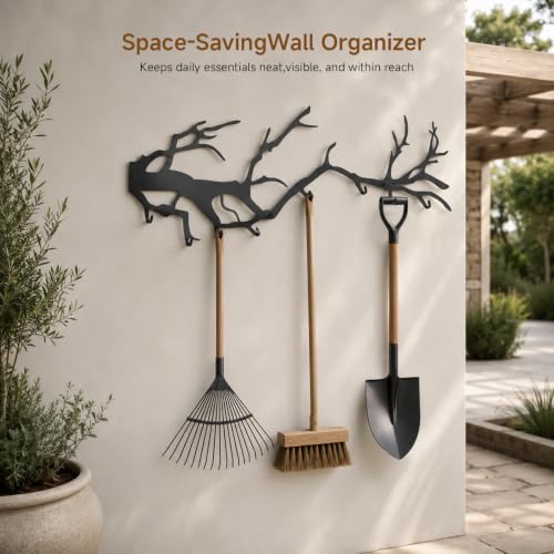 Wall Coat Rack with 8 Hooks Black - Tree Branch Design Metal Wall Hooks - Coat Hooks for Hallway, Bathroom, Bedroom, Kitchen - Hook Rail for Wall Mounting