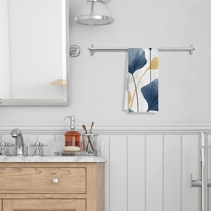 Boho Botanical Kitchen & Bath Towels - Navy & Golden Ginkgo Leaves, Mid Century Modern Decor, 16x24 Inch - color: 2- Abstract Towels