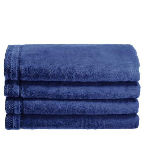 Creative Scents 100% Cotton Blue Velour Fingertip Towels - 4 Pack 11 by 18 Inch – Decorative, Extra Absorbent and Soft Face Towel, Ideal for Bathroom and Powder Room (Navy Blue) - color: Navy Blue