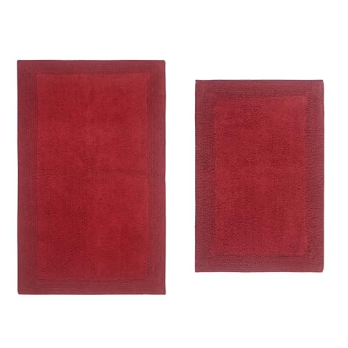 Home Weavers Luxury Collection 100% Cotton Reversible Bathroom Rugs Set, Washable Rug, Soft Cotton Extra Soft and Absorbent Bath Rug, Kitchen Mat, 2 Piece Set(S+M), Red - color: Red, size: 2 Piece Set(S+M)