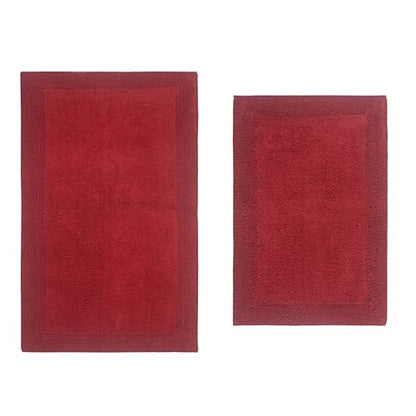 Home Weavers Luxury Collection 100% Cotton Reversible Bathroom Rugs Set, Washable Rug, Soft Cotton Extra Soft and Absorbent Bath Rug, Kitchen Mat, 2 Piece Set(S+M), Red - color: Red, size: 2 Piece Set(S+M)