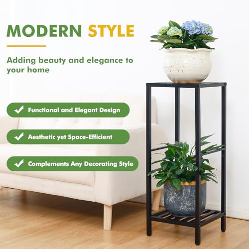 Party Zealot 2-Tier Tall Metal Square Plant Stand 31” Heavy-Duty Modern Flower Pot Rack for Indoor Living Room, Corner Side Table for Outdoor Patio, Garden, and Balcony, Black - style: Square tube - 1 pack
