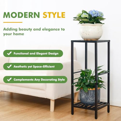 Party Zealot 2-Tier Tall Metal Square Plant Stand 31” Heavy-Duty Modern Flower Pot Rack for Indoor Living Room, Corner Side Table for Outdoor Patio, Garden, and Balcony, Black - style: Square tube - 1 pack