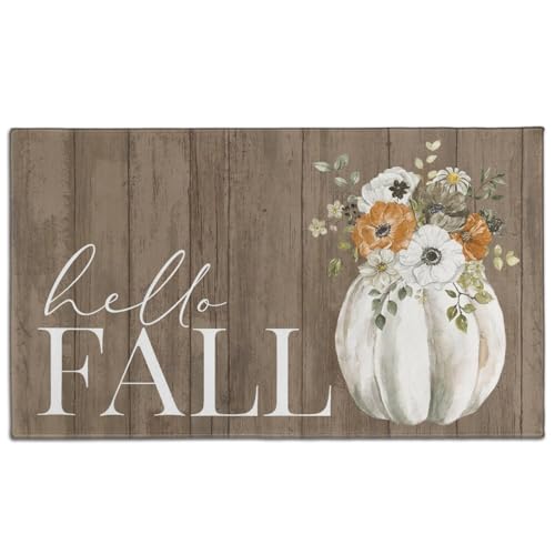 Fall Door Mat Outside,Hello Floral White Pumpkin Welcome Mat for Front Door,Thanksgiving Autumn Indoor Outdoor Non-Slip Rugs,Fall Doormat for Farmhouse Home Porch Decorations 30" x 17" - color: Fall 4
