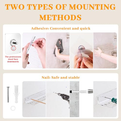 LAZYROSY 4 Pack Floating Shelves – Clear Acrylic/PET Wall-Mounted No Drill Storage with Adhesive, Invisible Bathroom & Bedroom Shelving for Kitchen, Living Room, Transparent Decor - size: 4-Piece Set