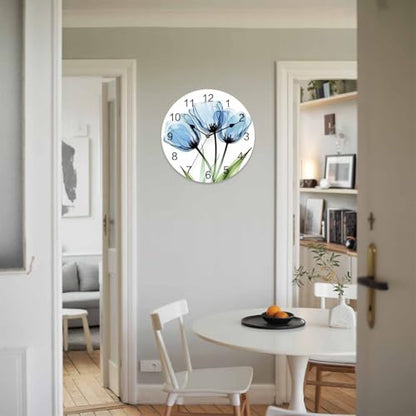 Yukro 10 Inch Blue Tulip Wall Clock, Country Flower Farmhouse Battery Operated Silent Non Ticking Clocks, Easy to Read Round Wall Clock for Kitchen/Living Room/Bedroom/Office - color: Lake Blue Green, size: 10 Inch