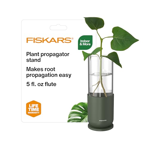 Fiskars 5oz Plant Propagator Glass Vase for Hydroponic Indoor Gardening | Single Vase with Metal Stand for Rooting Cuttings, Houseplants & Decor, Straight Sided Flute for Safe Root Removal, Clear