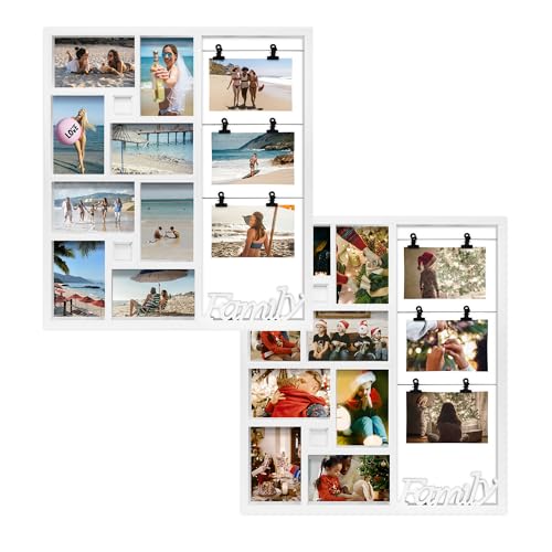 Jerry & Maggie Family Photo Frame, 11 Pictures Frame Multi Selfie Gallery Collage, Family Picture Frames Collage Wall Decor, No Assembly Needed, Assorted Frames for Gallery Wall (White) - color: White/ 2 Pack, size: 11 Opening