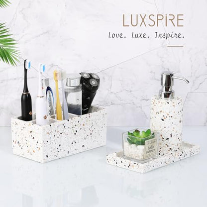Luxspire Resin Bathroom Vanity Tray Countertop Organizer, Mini, Terrazzo | 8 x 4 inch, non-slip waterproof resin, easy wipe clean, fits bath kitchen vanity, holds jewelry toiletries soap - color: Terrazzo, size: Mini