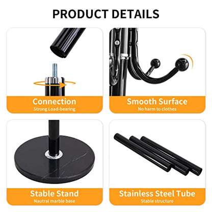 ZOZOE Metal Coat Rack Stand, Modern Coat Rack Freestanding with Natural Marble Base, 360° Rotary Design Coat Racks with 14 Hooks, Black Coat Tree Hanger Stand for Bags, Hats, Entryway, Office - color: Black 14 Hooks