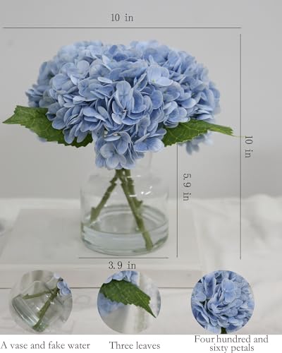 Light Blue Artificial Hydrangea in Vase, Real Touch Table Centerpiece | Light Blue Artificial Hydrangea in Vase, Real Touch Table Centerpiece - color: Linght Blue