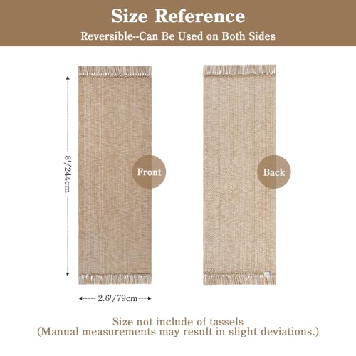 Long Hallway Runner Rug 2.6' x 8', Washable Runner Indoor Entryway Rug, Tan Braided Woven Kitchen Runner Rugs Low-Profile Front Door Floor Carpet for Laundry Room Bedroom Doorway | Tan/Cream Braided Woven Kitchen Runner Rugs, Low-Profile Front Door Floor