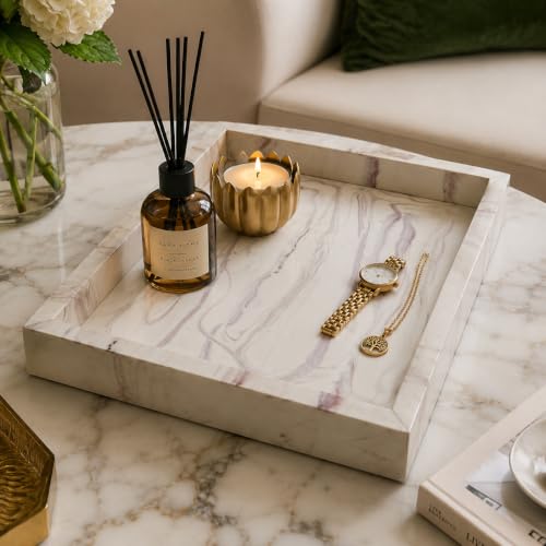 Handmade Decorative Rectangular Shape Elegant Bathroom Vanity Tray Kitchen Sink Countertop Jewelry Organizer Resin Ring Dish Holder Cosmetic Tray Dining Decor