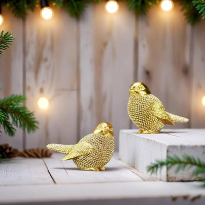 Set of 2 Pcs Small Gold Birds Statues Home Decor Modern Style Decorative Ornaments for Living Room Decor, Bedroom, Office Desktop, Cabinets Collectible Bird Figurine