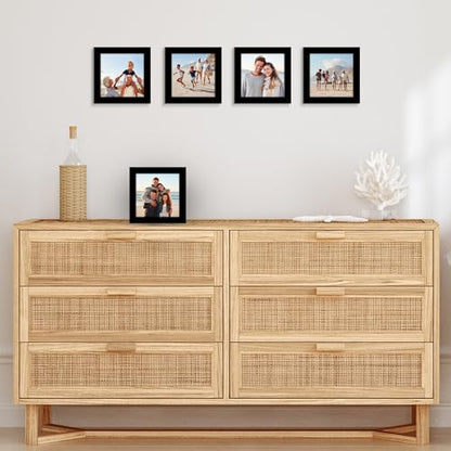 Americanflat 6x6 Picture Frame 5-Pack - Slim Molding - Black | Polished plexiglass front, wall or tabletop display with included easel, triangle hangers included, secure turn-tab backing - color: Black, size: 6x6