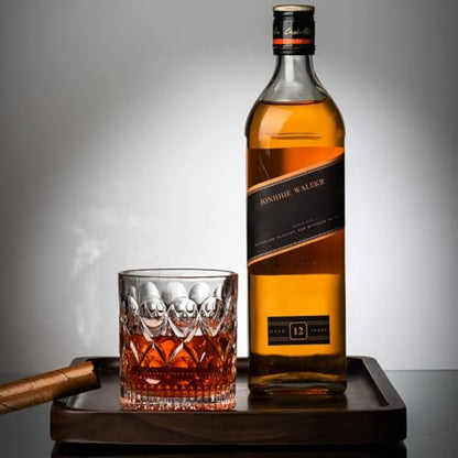 PARACITY Whiskey Glasses Set of 2, Old Fashioned Rocks Cocktail Glasses | Carved pattern and circular indents offer easy grip for ice balls, bourbon, Scotch, cocktails, bars, parties, or home use.