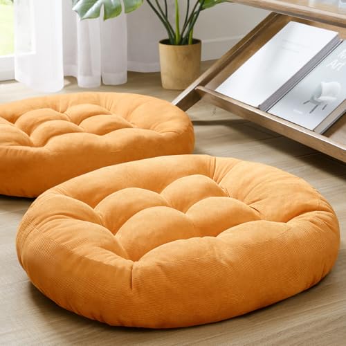 Meditation Cushions Set of 2, Large Floor Pillow for Adults, 22inch Round | Floor Cushion For Reading & Zen, 3.5" Thick Supportive Shredded Memory Foam, Breathable Corduroy, Soft Yoga Seat, Yellow - color: Round | Yellow | 2 Pack, size: 2 Pack