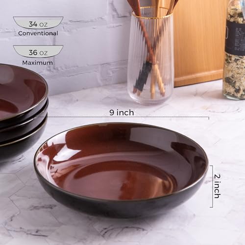 LERATIO 9.0" Ceramic Pasta Bowls Set of 6,38oz Large Stoneware Bowls Set | Reactive Glaze Serving Bowls Set,Wide Bowl for Pasta,Salad,Fruit & Noodles,Housewarming & Wedding Gift-Red - color: Red, size: Set of 6