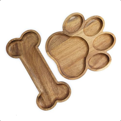 Cute Wooden Serving Tray – Handcrafted Acacia Decorative Paw Bone Platter for Pets & Human, Food-Safe Snack Board with Unique Wood Grain, Cute Pawprint Gift for Dog Lovers, Parties & Home Decor