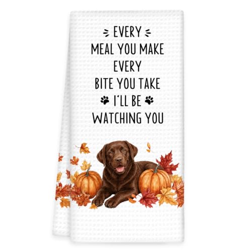 Chocolate Lab Gifts Fall Dog Kitchen Towels, Autumn Dog Hand Towels | Halloween Chocolate Labrador Dish Tea Towel for Kitchen Decorative, Autumn Pumpkin Dogs Bathroom Kitchens Decor, 16x24In - color: Chocolate Lab