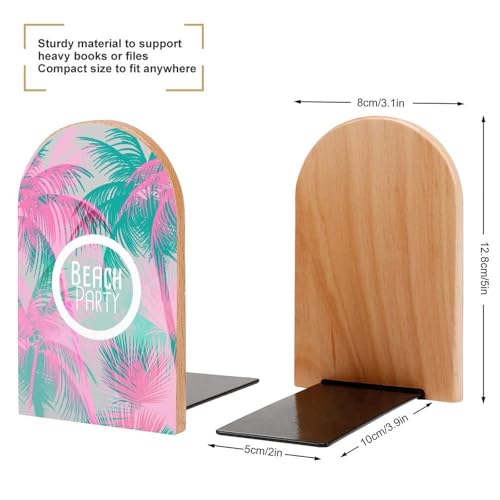Heavy Duty Non-Slip Beech Wood Bookends, 1 Pair Adjustable Book Ends with Metal Base, Sturdy Book Organizer for Shelves, Home Office Library Tropical Background with Palm Tree - color: Tropical Background With Palm Tree