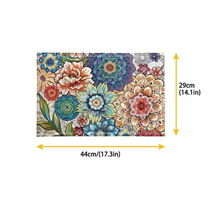 4 PCS Washable Tablemats for Home Farmhouse Beach, Easy to Clean Foldable Heat Resistant PVC Weave Rectangle Table Mats, Blooming Flower Blue - color: Blooming Flower Blue, size: Set of 4