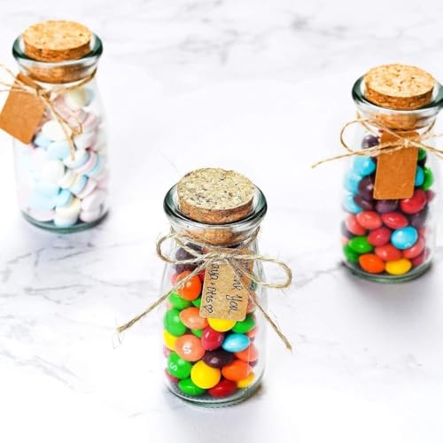 Small Glass Jars with Lids – Set of 12 Mini Glass Bottles with Corks for Halloween Decorations Fall Décor Wedding & Party Favors, Halloween DIY Crafts, Potions, Spices & Candy, 3.4 oz