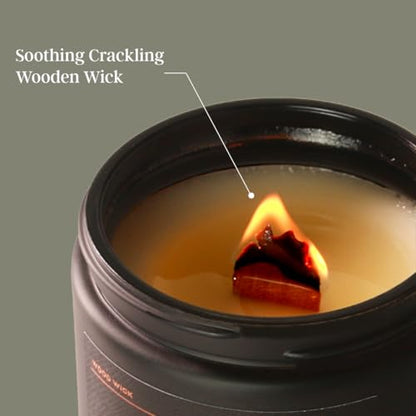 Tobacco Vanilla Crackling Wood Wick Candle for Men, Strong Masculine Scent, 100% Soy, 50-Hour Burn, Luxury Black Jar with Gold Text Scented Candle with Crackle Wooden Wick for Home, Office, Gifts