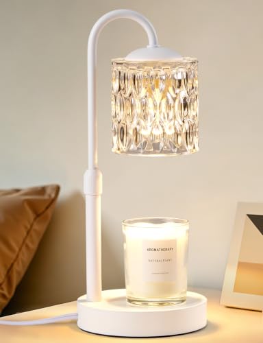 Dimmable Candle Warmer Lamp with Timer, Height Adjustable Electric Candle Wax Warmer, Birthday Gifts for Women Mom, House Warming Gifts New Home Decor, Solid Wood Base, White Clear - color: White-clear