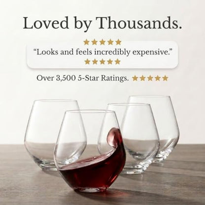 Godinger Wine Glasses, Stemless Wine Glasses, Red Wine Drinking Glasses, Stemless Wine Glass - 17oz, Set of 4 - Made in Europe - color: A Clear
