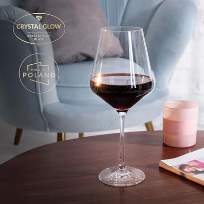 Krosno Classic Red Wine Glasses Set of 6 pieces, 16.6 oz, Avant-Garde Collection, Crystal Glass Thin Rim Long Stem Unique Elegant Premium, Dishwasher Safe, Made in Europe - size: 16.6 Ounces